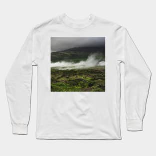 Steam Rolling Over Green Field in Iceland Long Sleeve T-Shirt